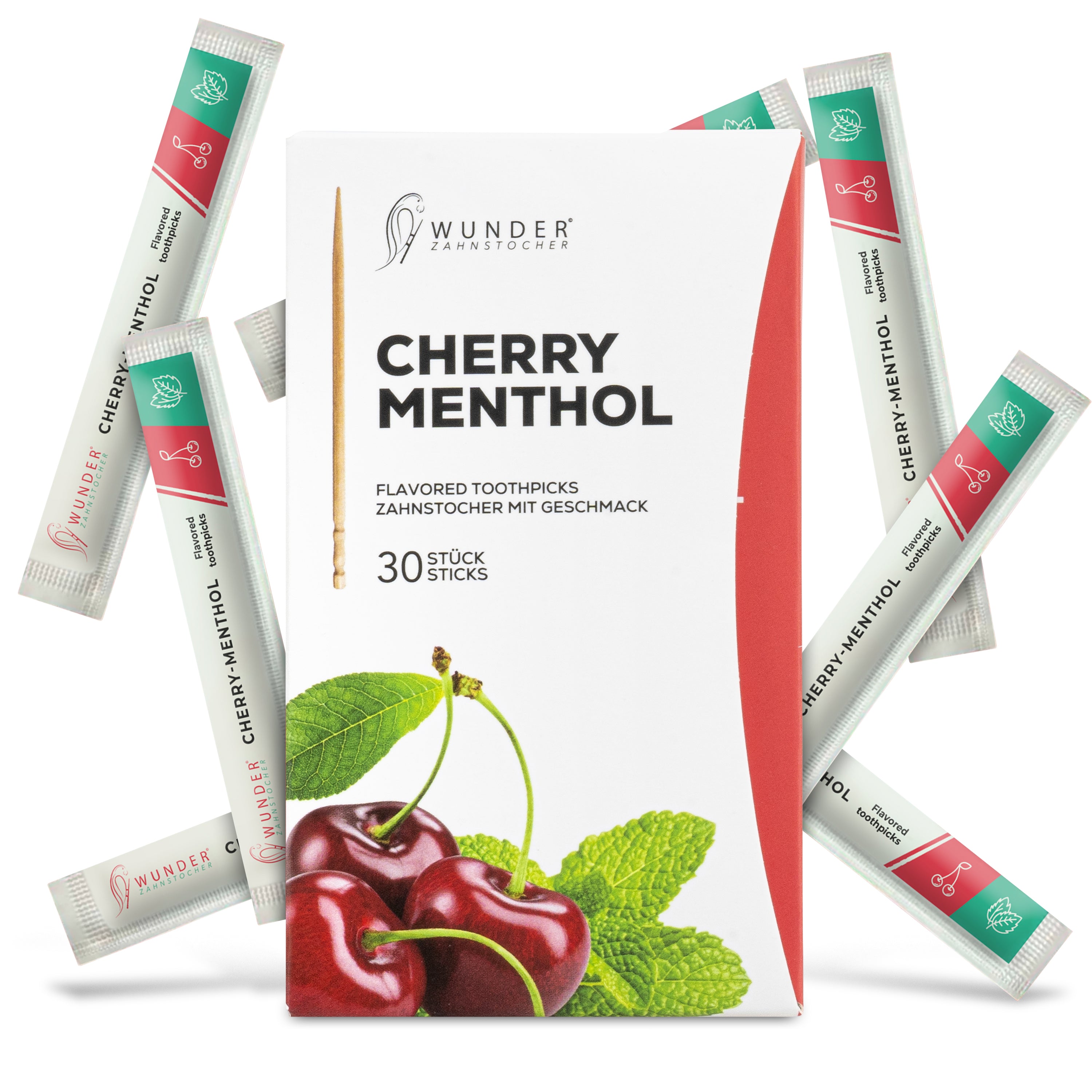 SINGLE PACK (30x) - CHERRY-MENTHOL / KIRSCH-MENTHOL - ZAHNSTOCHER MIT GESCHMACK