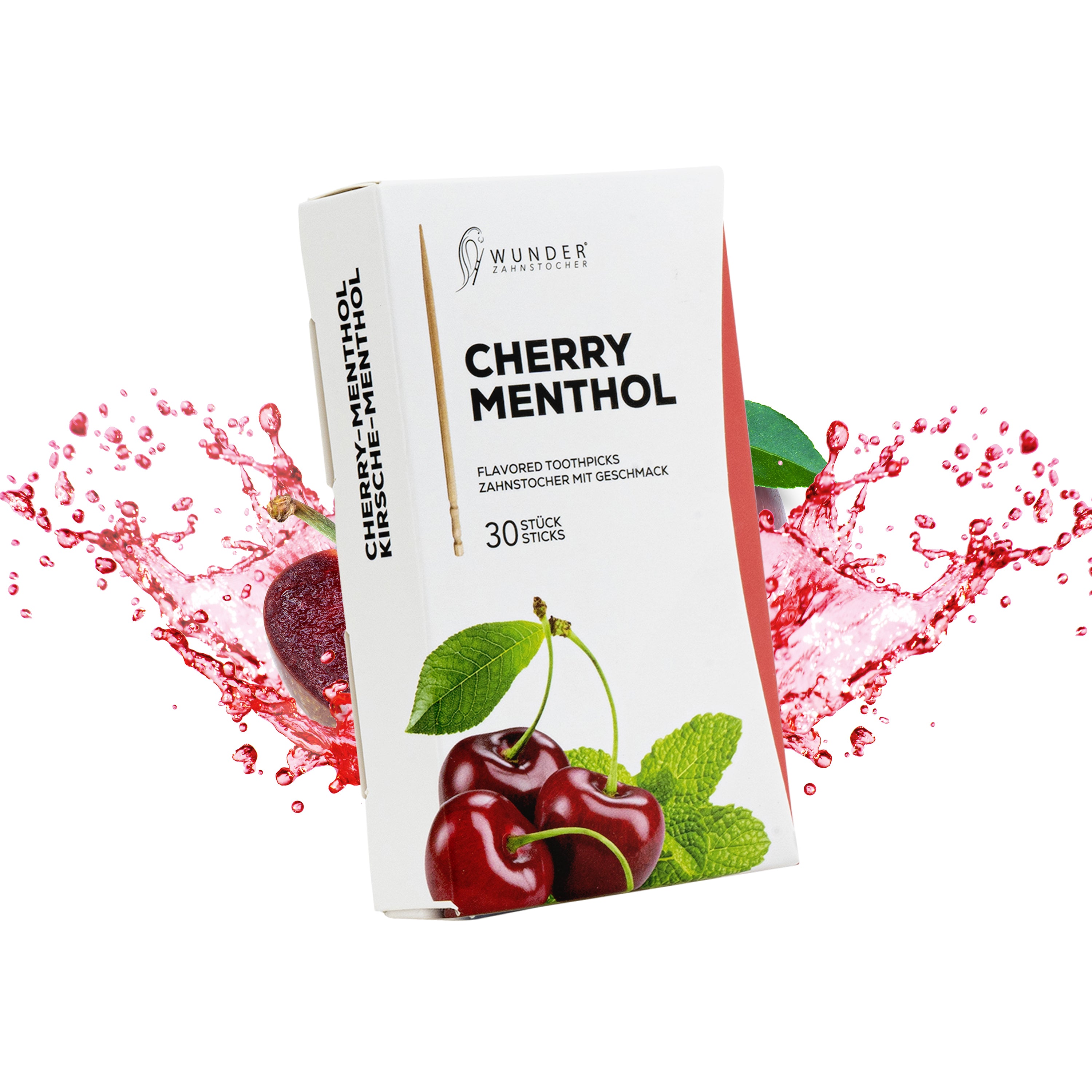 SINGLE PACK (30x) - CHERRY-MENTHOL / KIRSCH-MENTHOL - ZAHNSTOCHER MIT GESCHMACK