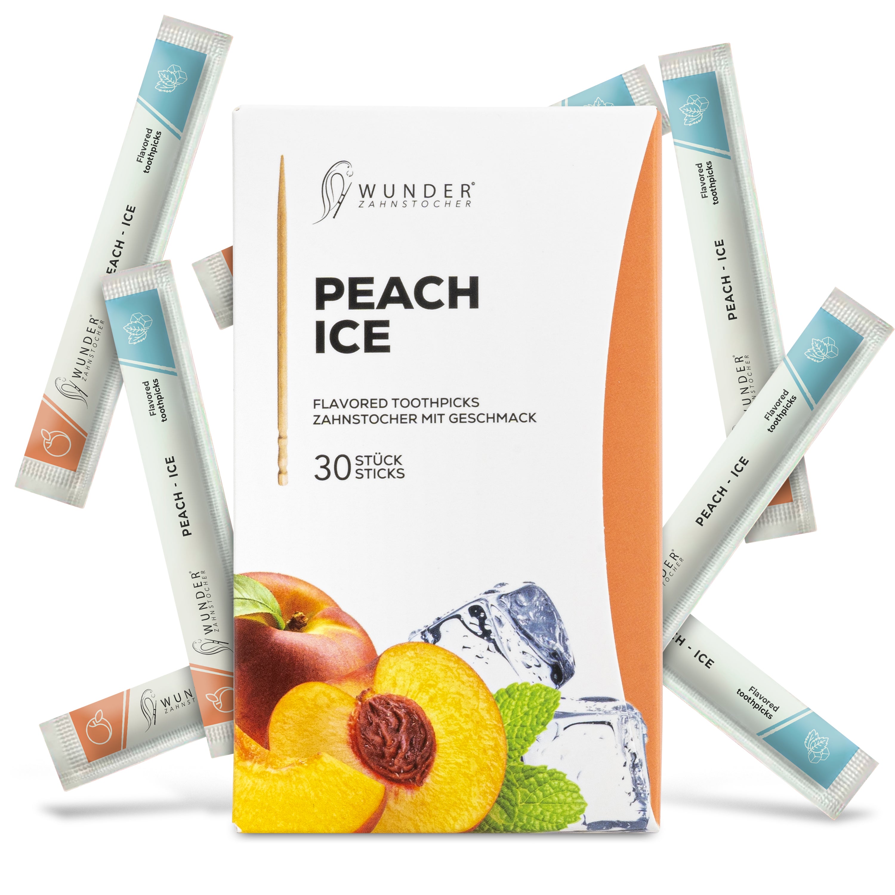 SINGLE PACK (30x) - PEACH-ICE / PFIRSICH-EIS - ZAHNSTOCHER MIT GESCHMACK