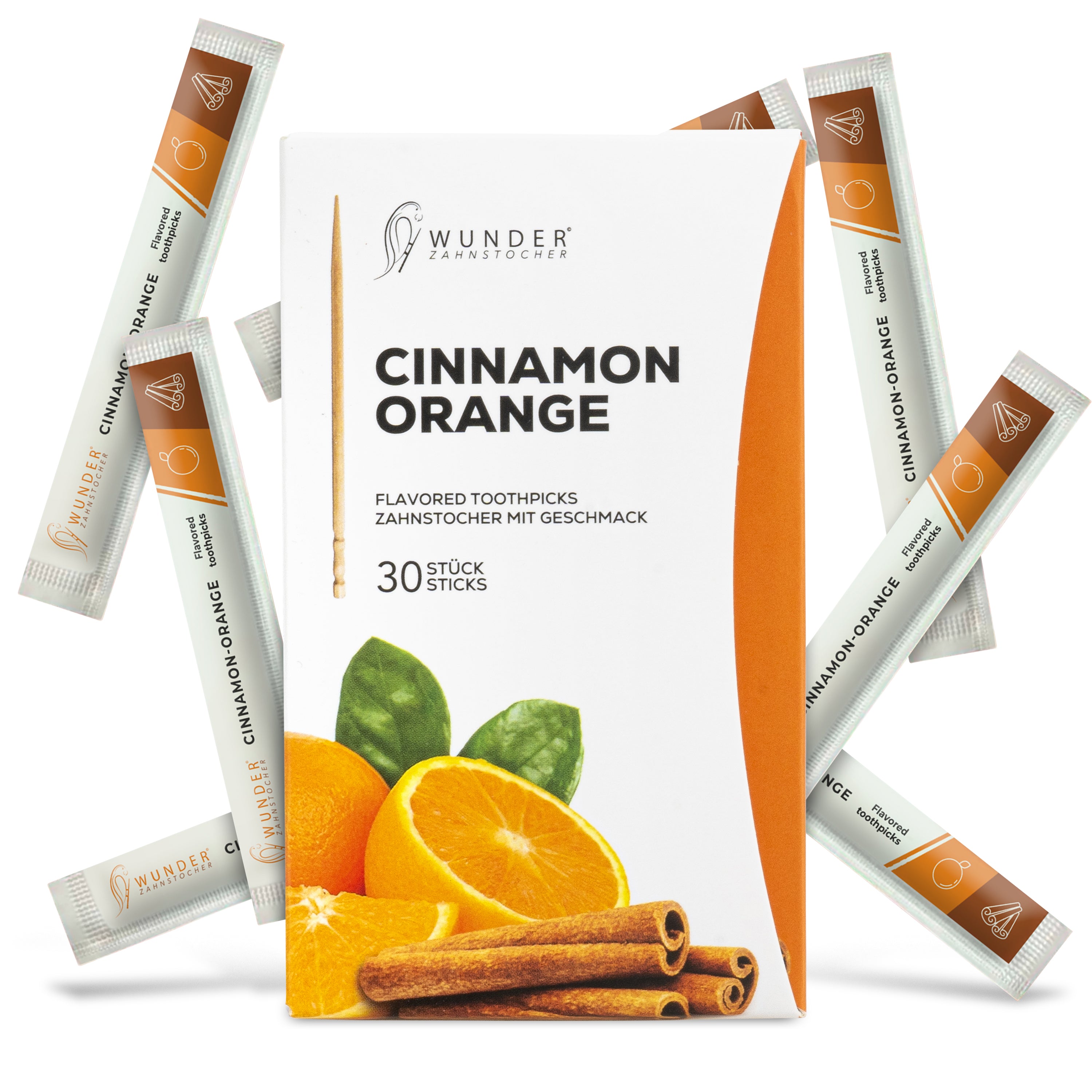 SINGLE PACK (30x) - CINNAMON-ORANGE / ZIMT-ORANGE - ZAHNSTOCHER MIT GESCHMACK