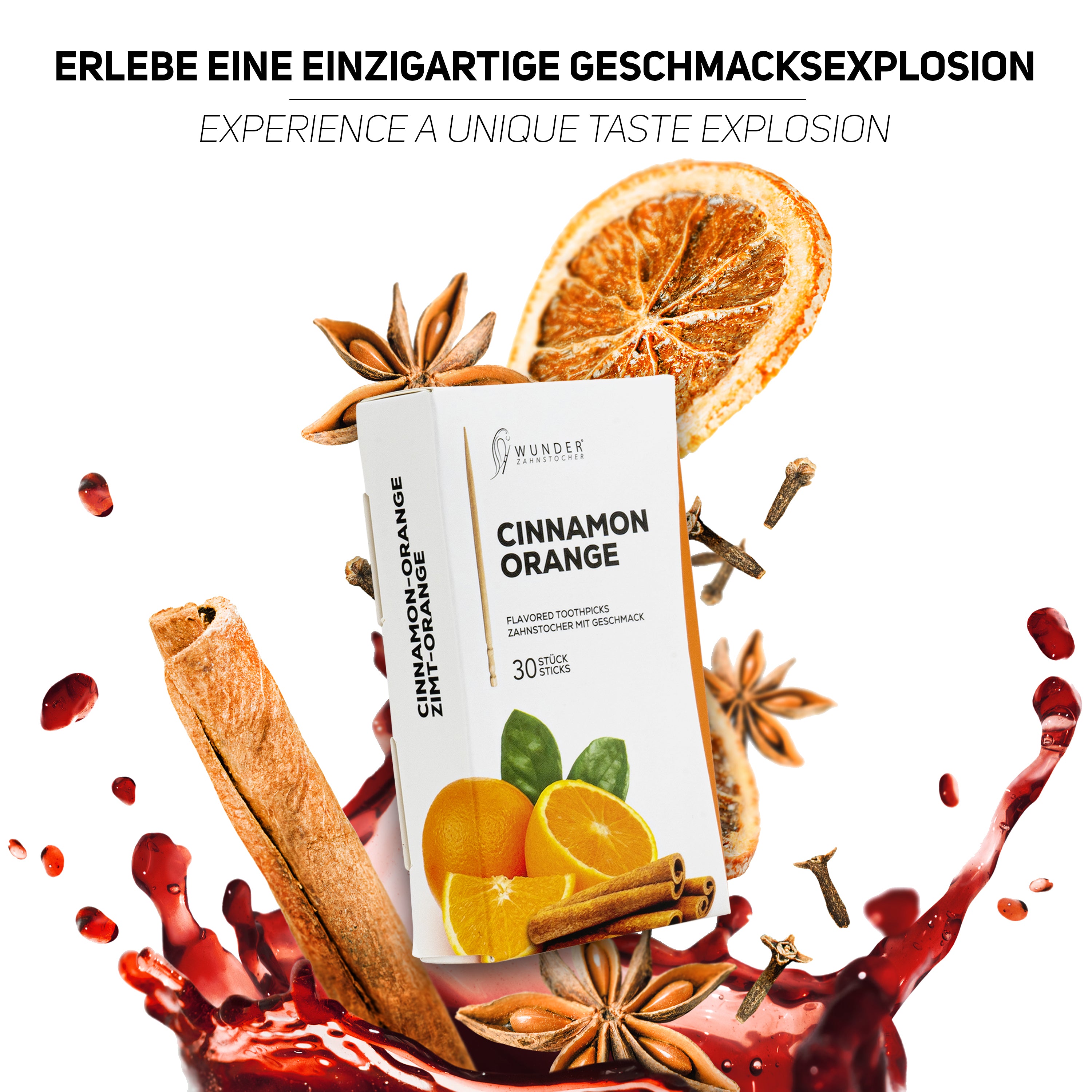 SINGLE PACK (30x) - CINNAMON-ORANGE / ZIMT-ORANGE - ZAHNSTOCHER MIT GESCHMACK