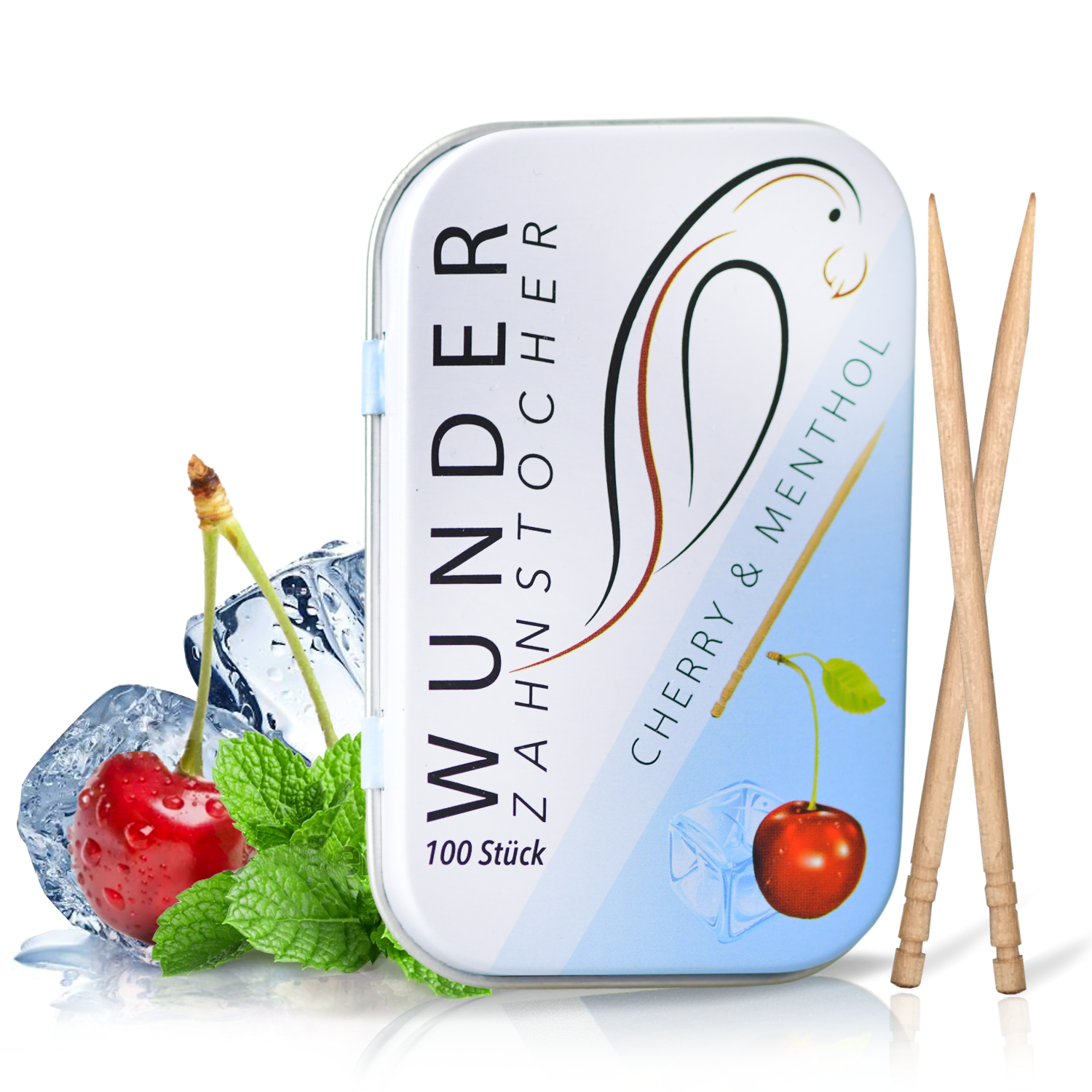 CHERRY/MENTHOL - KIRSCH MENTHOL - METALLDOSE - ZAHNSTOCHER MIT GESCHMACK